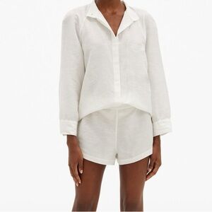 Lunya Top Women’s XL White Resort Linen Blend Pajama Button Up Shirt